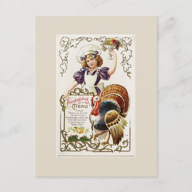 Vintage Thanksgiving Menu Postcard (Front)