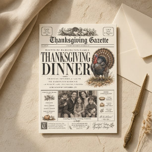 Vintage Thanksgiving Newspaper Photo Invitation