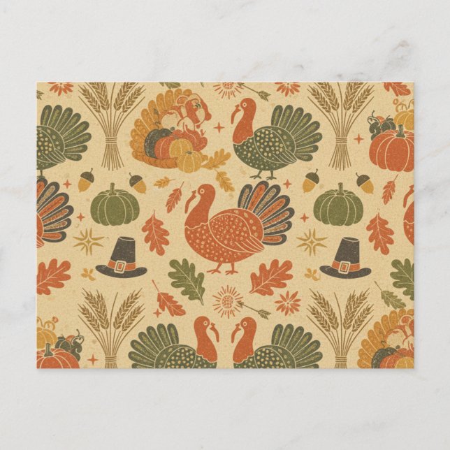 Vintage Thanksgiving Pattern  Holiday Postcard (Front)