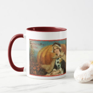 Vintage Thanksgiving Pilgrim Woman Mug
