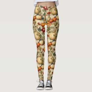 Vintage Thanksgiving Pumpkin Floral Harvest Leggings