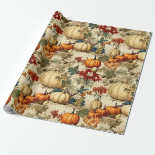 Vintage Thanksgiving Pumpkin Floral Harvest Wrapping Paper