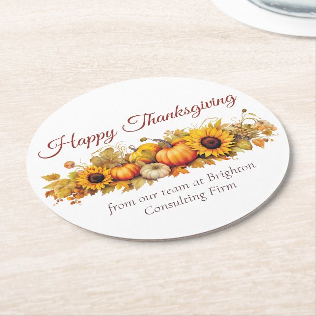 Vintage Thanksgiving Pumpkins Custom Company Round Paper Coaster (Angled)