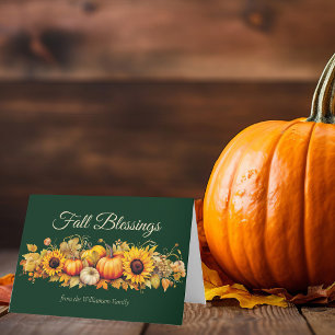 Vintage Thanksgiving Pumpkins Green Fall Blessings Holiday Card