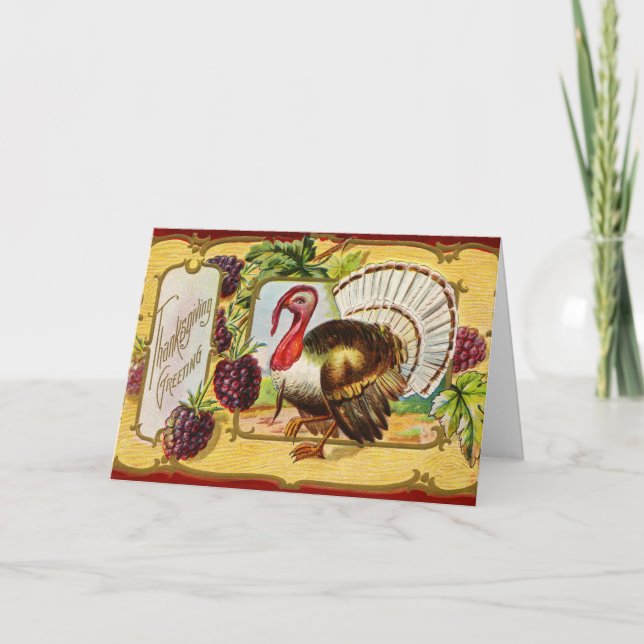 Vintage Thanksgiving Turkey and Blackberries  Card (Front)