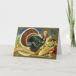 Vintage Thanksgiving Turkey and Fall Harvest Card