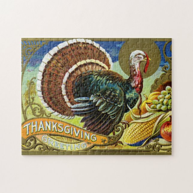 Vintage Thanksgiving Turkey and Fall Harvest  Jigsaw Puzzle (Horizontal)