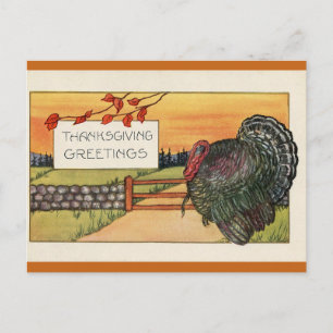 Vintage Thanksgiving Turkey and Gate Greetings Postcard