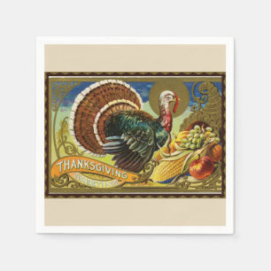Vintage Thanksgiving Turkey and Vegetables Napkin