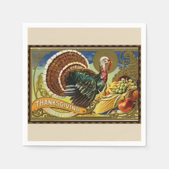 Vintage Thanksgiving Turkey and Vegetables Napkin (Front)