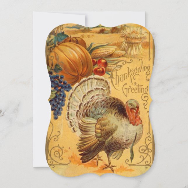 Vintage Thanksgiving Turkey Bounty Dinner Invite (Front)