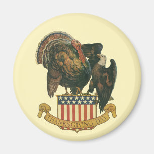 Vintage Thanksgiving Turkey, Eagle, American Flag Magnet