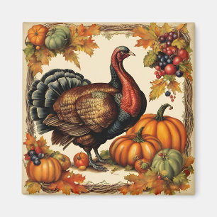 Vintage Thanksgiving Turkey, Fruit and Pumpkins  Magnet