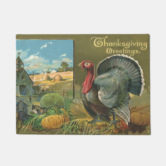 Vintage Thanksgiving, Turkey on the Farm Doormat (Front)