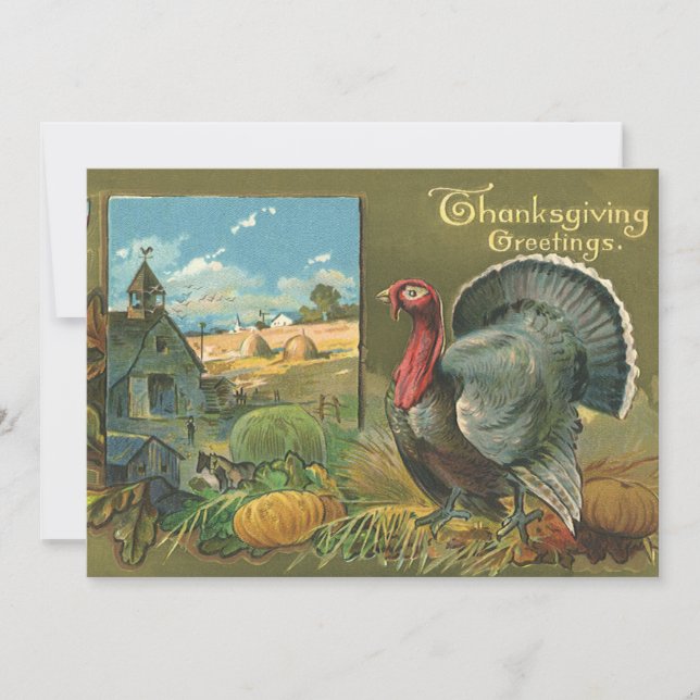 Vintage Thanksgiving, Turkey on the Farm Invitation (Front)