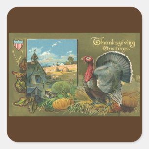 Vintage Thanksgiving, Turkey on the Farm Square Sticker