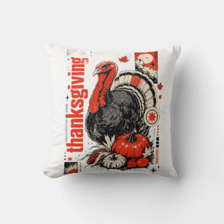 Vintage Thanksgiving Turkey & Pumpkin Pillow