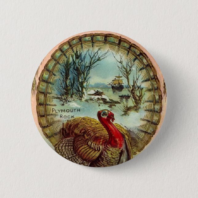 Vintage Thanksgiving Turkey Round Button (Front)