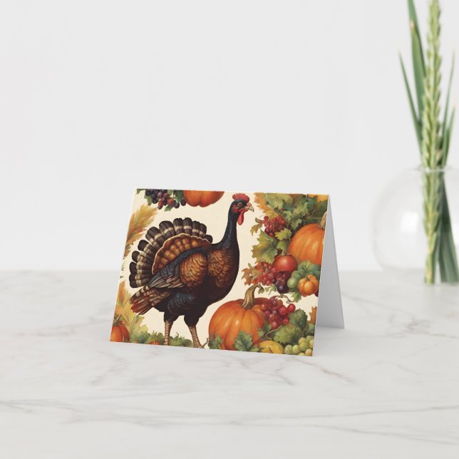 Vintage Thanksgiving Turkey with Pumpkin  Card (Front)