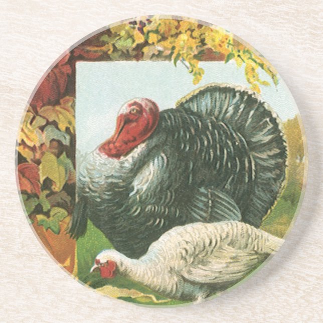 Vintage Thanksgiving, Wild Turkeys Autumn Colours Coaster (Front)