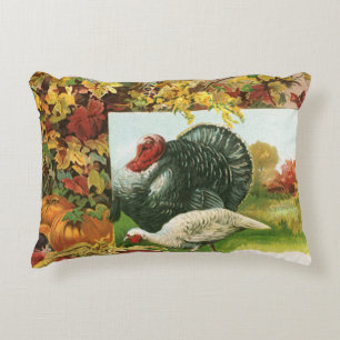 Vintage Thanksgiving, Wild Turkeys Autumn Colours Decorative Cushion