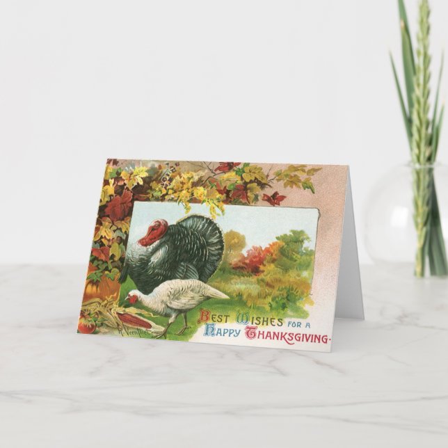 Vintage Thanksgiving, Wild Turkeys Autumn Colours Holiday Card (Front)