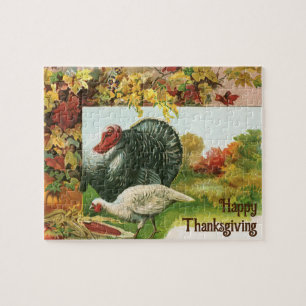 Vintage Thanksgiving, Wild Turkeys Autumn Colours Jigsaw Puzzle