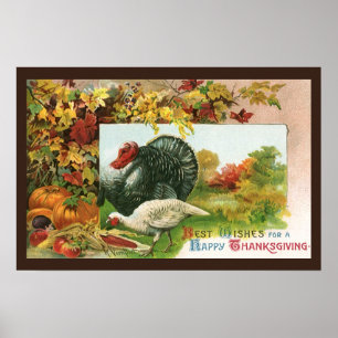 Vintage Thanksgiving, Wild Turkeys Autumn Colours Poster