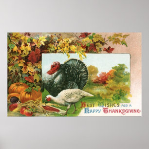 Vintage Thanksgiving, Wild Turkeys Autumn Colours Poster