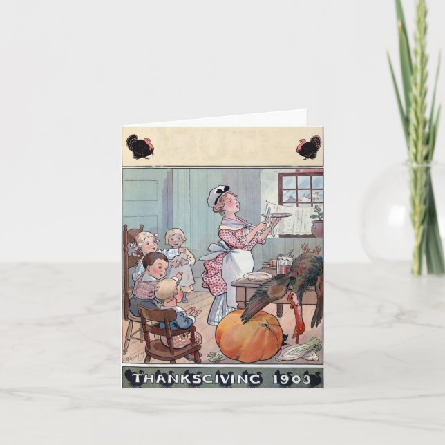 Vintage Thanksgiving with Turkey and pumpkin 1903 Invitation (Front)