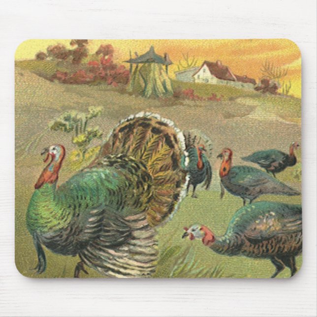Vintage Thanksgiving with Turkeys and Pilgrims Mouse Pad (Front)