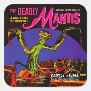 Vintage "The Deadly Mantis" Film Box Square Sticker