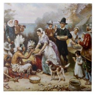 Vintage The First Thanksgiving 1621 Jean Ferris Ceramic Tile