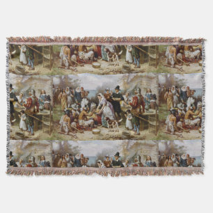 Vintage The First Thanksgiving 1621 Jean Ferris Throw Blanket