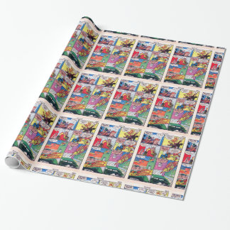 Vintage The Flame Superhero Comic Book Villain Wrapping Paper