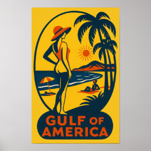 Vintage The Gulf of America Travel Beach Poster