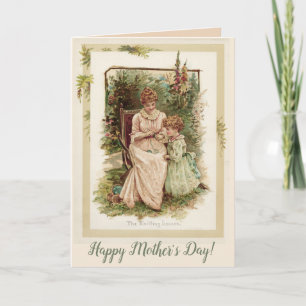 Vintage The Knitting Lesson on Mother's Day Card