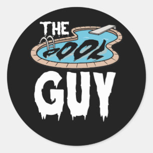 Vintage The Pool Guy Funny Swimming Boy Men Sticke Classic Round Sticker