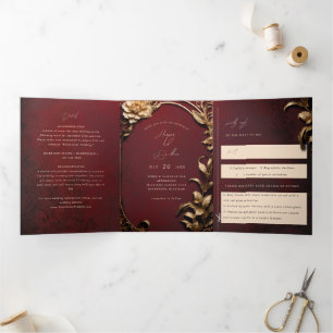 Vintage Theatre-Inspired Tri-Fold Wedding Invitation