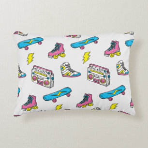 Vintage theme background with sneakers radio skate decorative cushion