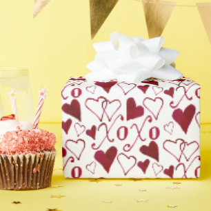 Vintage-Theme Valentine XXOO Red Ink Calligraphy Wrapping Paper