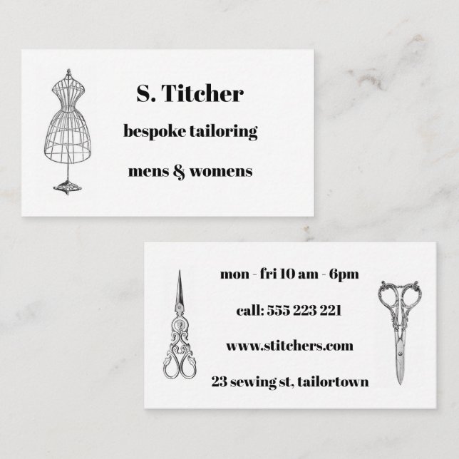 vintage themed business card for tailoring (Front/Back)