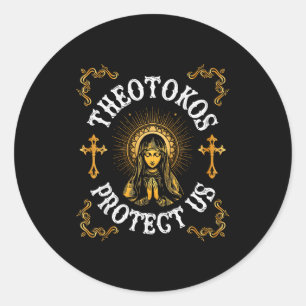 Vintage Theotokos Protect Us Orthodox Christian Ho Classic Round Sticker