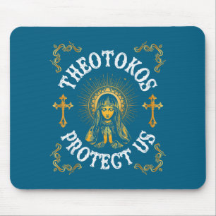 Vintage Theotokos Protect Us Orthodox Christian Ho Mouse Pad