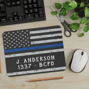 Vintage Thin Blue Line Personalised Police Officer Mouse Pad