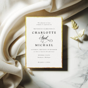 Vintage thin gold border frame wedding invitation