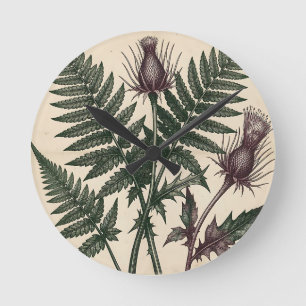 Vintage Thistle and Fern Botanical Round Clock