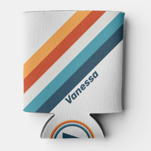 Vintage Thistle Stripes with Name Can Cooler