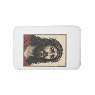 Vintage Thorn Crown Religious Portrait Vector Art_ Bath Mat