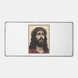 Vintage Thorn Crown Religious Portrait Vector Art_ Desk Mat